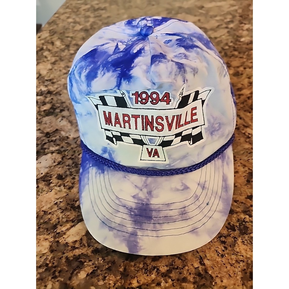 1994 Martinsville Hat blue white strapback nascar tie dye race flag checkered